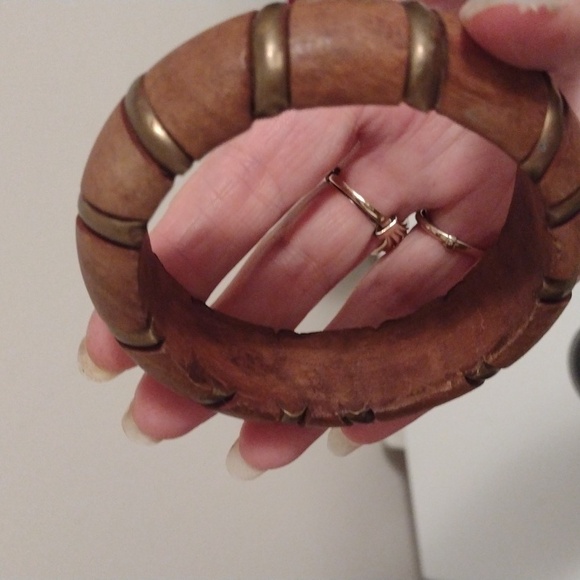 Vintage carved wood and inlaid copper bangle bracelet made in India size 8 - Picture 6 of 6